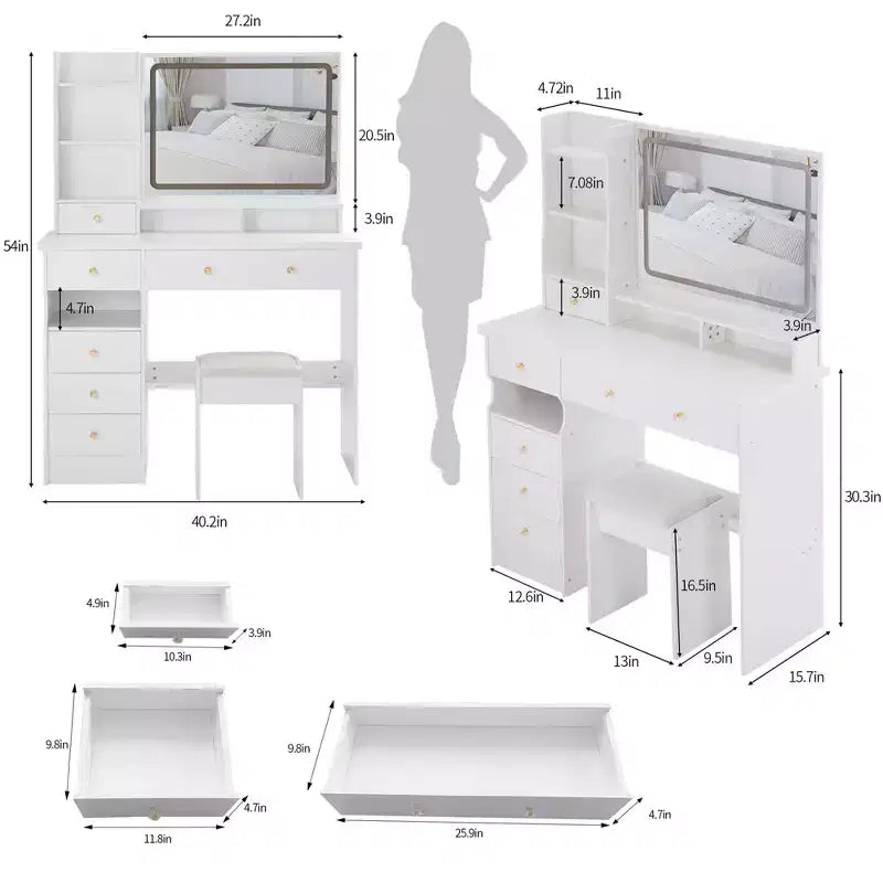 Coiffeuse de 41 pouces avec miroir LED à contrôle tactile