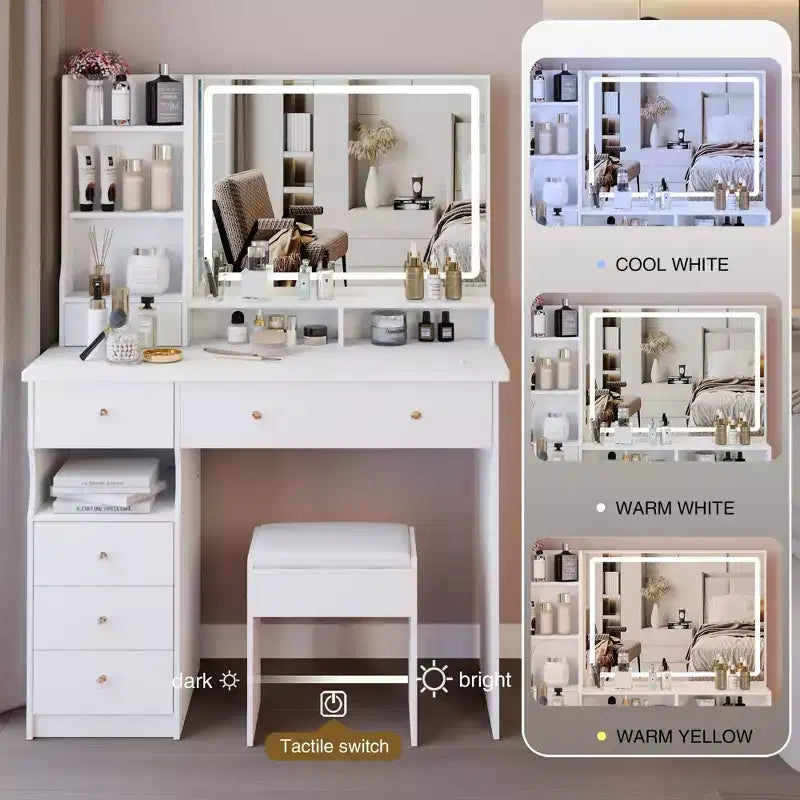 Coiffeuse de 41 pouces avec miroir LED à contrôle tactile