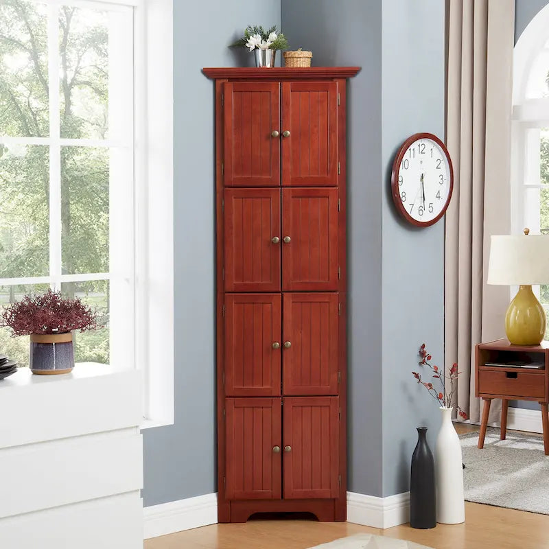 Farmhouse 4-Tier 72 Corner Kitchen Pantry Storage Cabinet with 8 Doors Tall Storage Cabinet and Adjustable Shelves