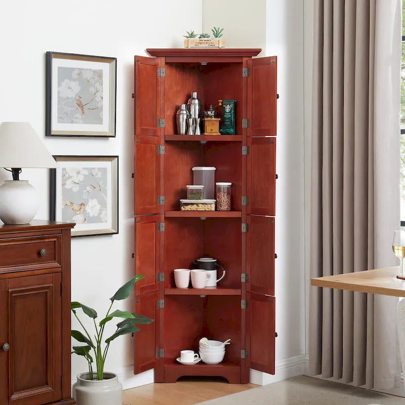 Farmhouse 4-Tier 72 Corner Kitchen Pantry Storage Cabinet with 8 Doors Tall Storage Cabinet and Adjustable Shelves