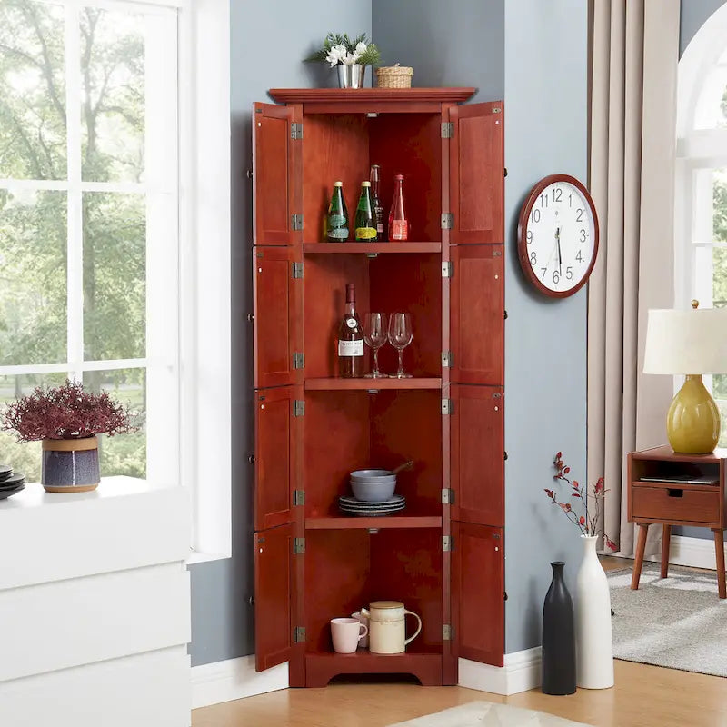 Farmhouse 4-Tier 72 Corner Kitchen Pantry Storage Cabinet with 8 Doors Tall Storage Cabinet and Adjustable Shelves