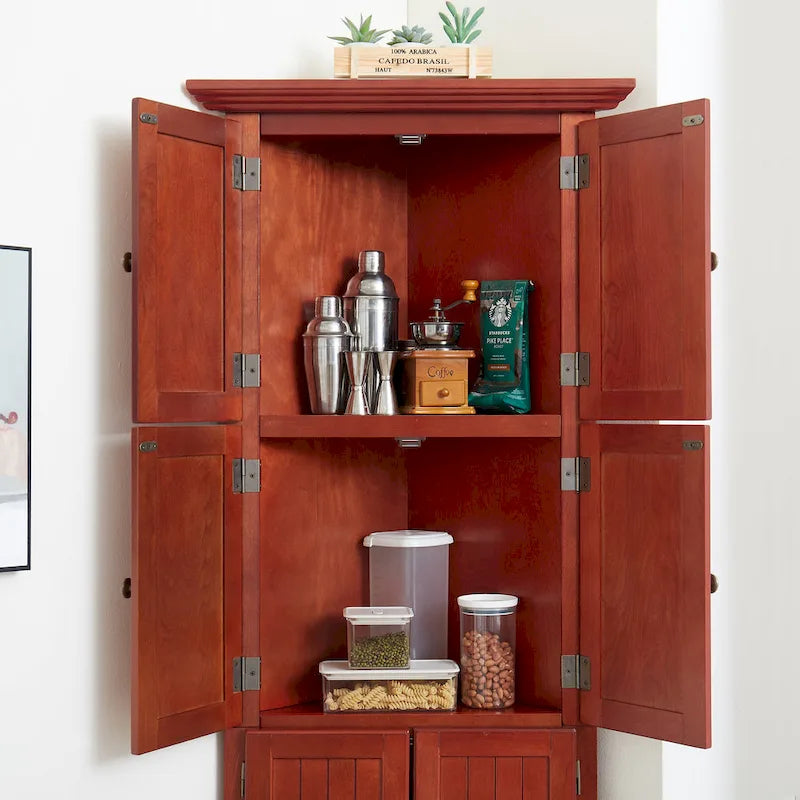 Farmhouse 4-Tier 72 Corner Kitchen Pantry Storage Cabinet with 8 Doors Tall Storage Cabinet and Adjustable Shelves