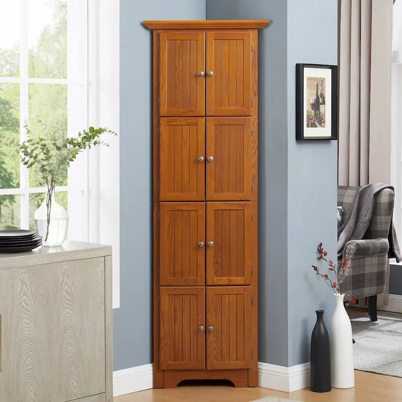 Farmhouse 4-Tier 72 Corner Kitchen Pantry Storage Cabinet with 8 Doors Tall Storage Cabinet and Adjustable Shelves