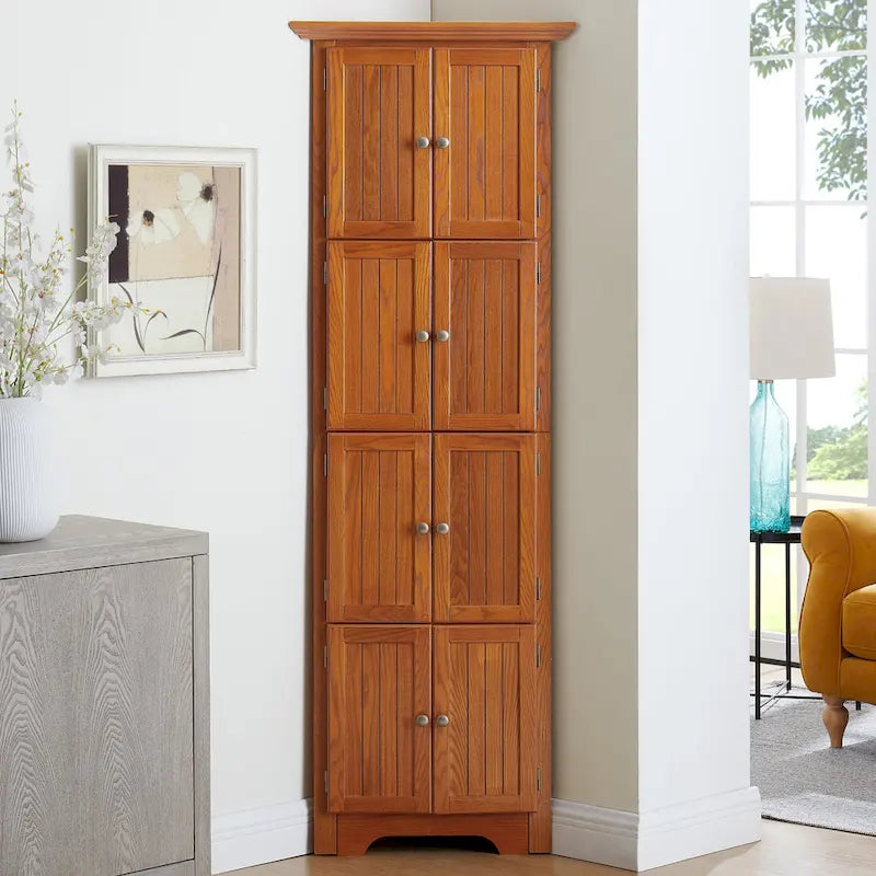 Farmhouse 4-Tier 72 Corner Kitchen Pantry Storage Cabinet with 8 Doors Tall Storage Cabinet and Adjustable Shelves