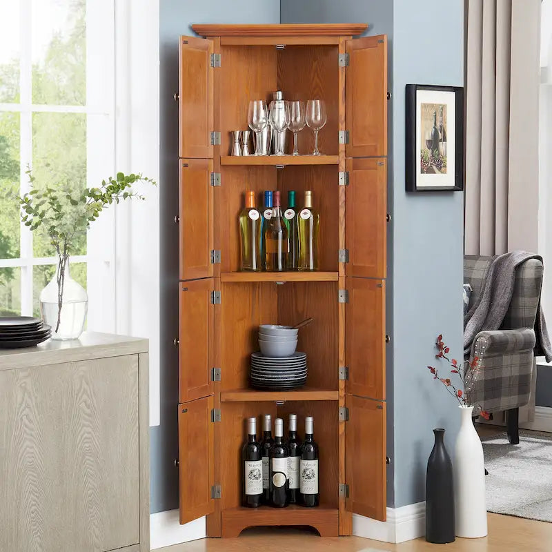 Farmhouse 4-Tier 72 Corner Kitchen Pantry Storage Cabinet with 8 Doors Tall Storage Cabinet and Adjustable Shelves