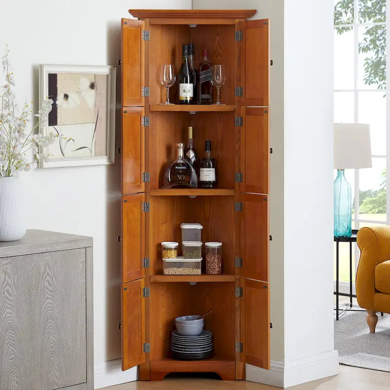 Farmhouse 4-Tier 72 Corner Kitchen Pantry Storage Cabinet with 8 Doors Tall Storage Cabinet and Adjustable Shelves