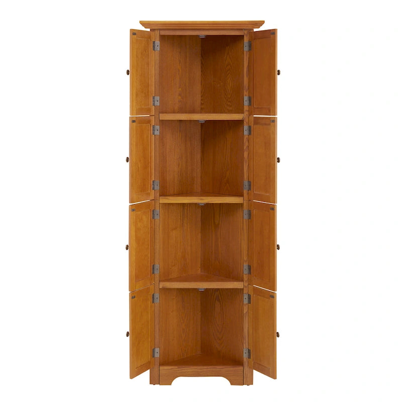 Farmhouse 4-Tier 72 Corner Kitchen Pantry Storage Cabinet with 8 Doors Tall Storage Cabinet and Adjustable Shelves