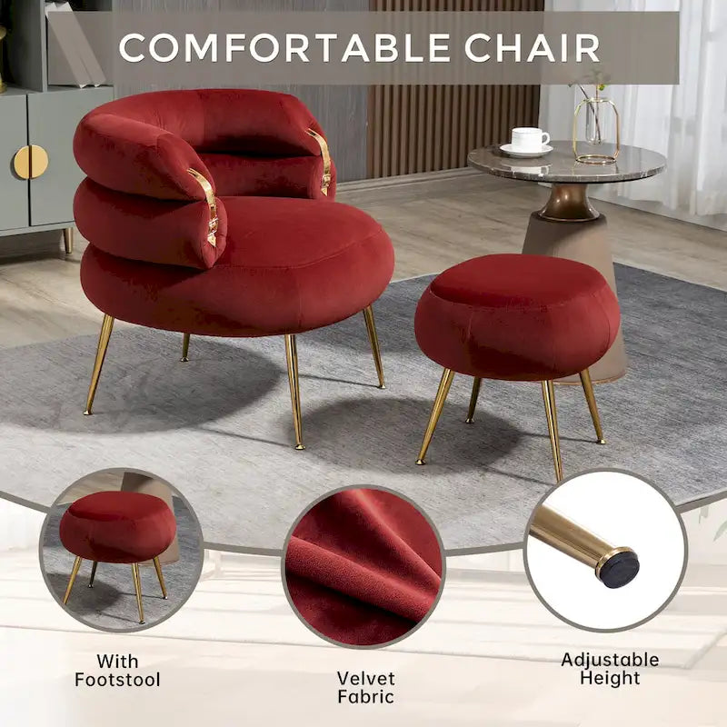 Wine Red Modern 29.1 Barrel Chair with Ottoman