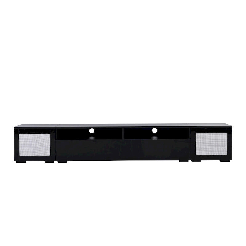 Black 82.6 TV Stand with Push-Open Doors & LED for 90 TVs