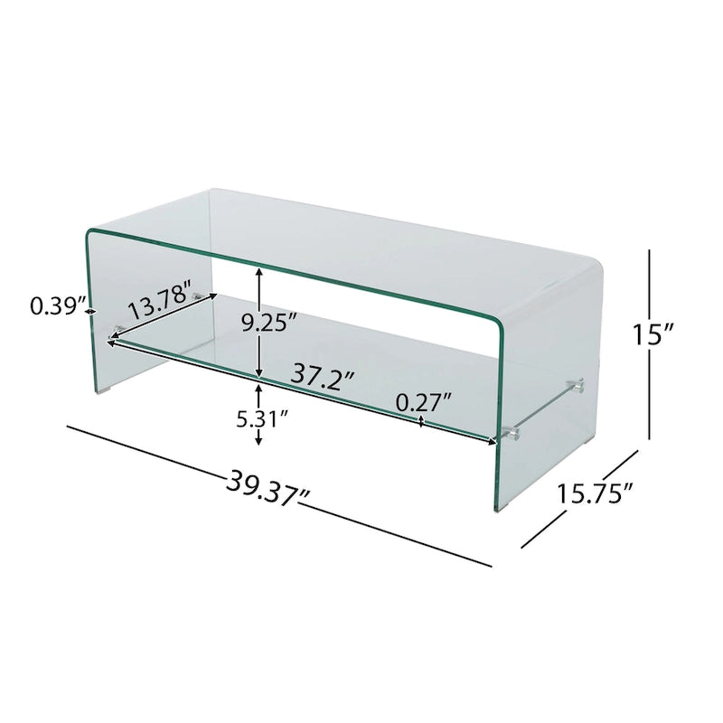 Clear 39.37 TV Stand with Open Back Design and Glass Shelf for TVs Up to 39
