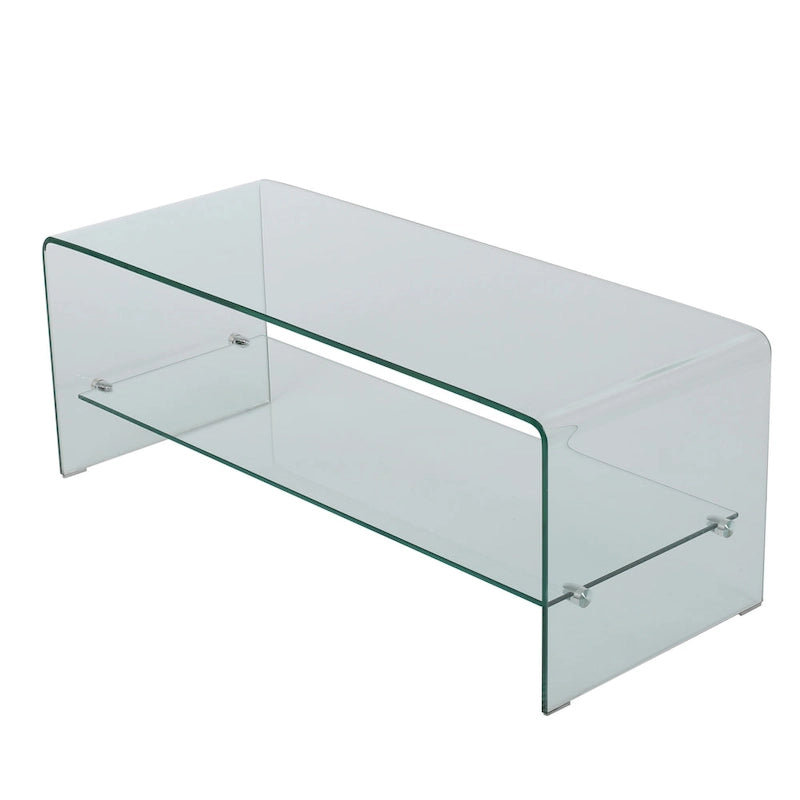 Clear 39.37 TV Stand with Open Back Design and Glass Shelf for TVs Up to 39