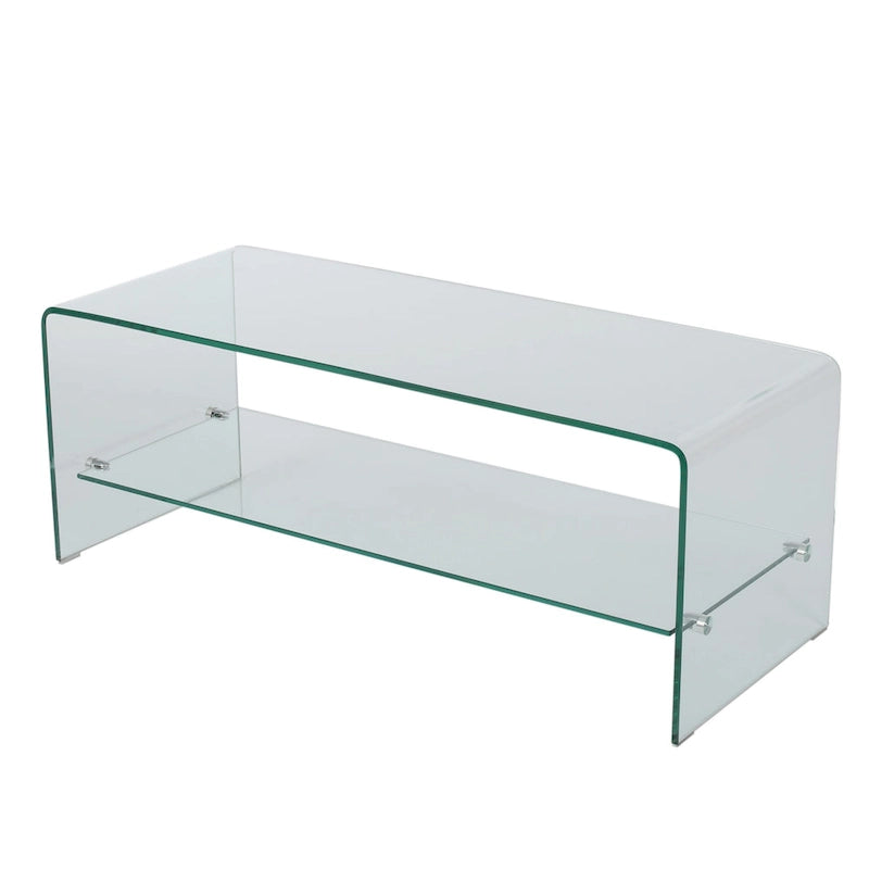 Clear 39.37 TV Stand with Open Back Design and Glass Shelf for TVs Up to 39