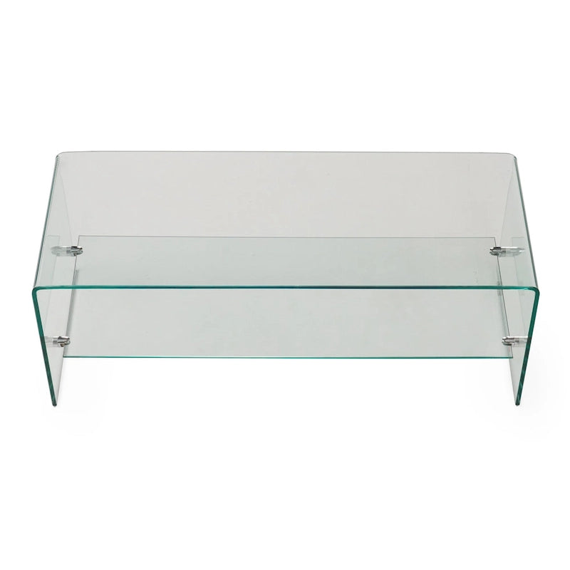 Clear 39.37 TV Stand with Open Back Design and Glass Shelf for TVs Up to 39