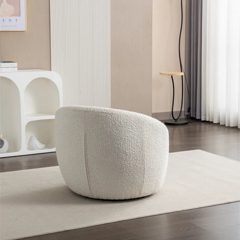 Cream White 31 Boucle Barrel Chair with Swivel Base