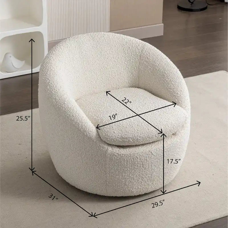 Cream White 31 Boucle Barrel Chair with Swivel Base