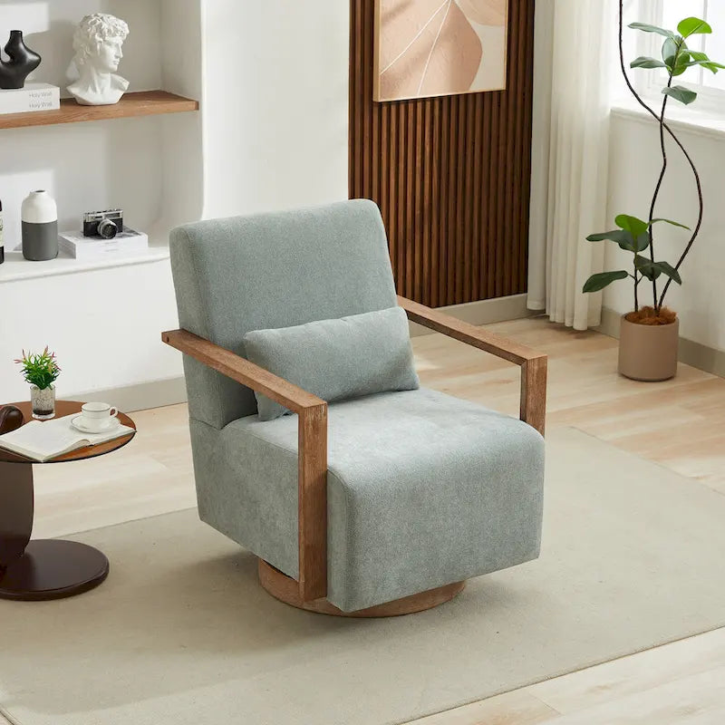 Pale Green 30.31 Linen Blend Upholstered Swivel Accent Chair