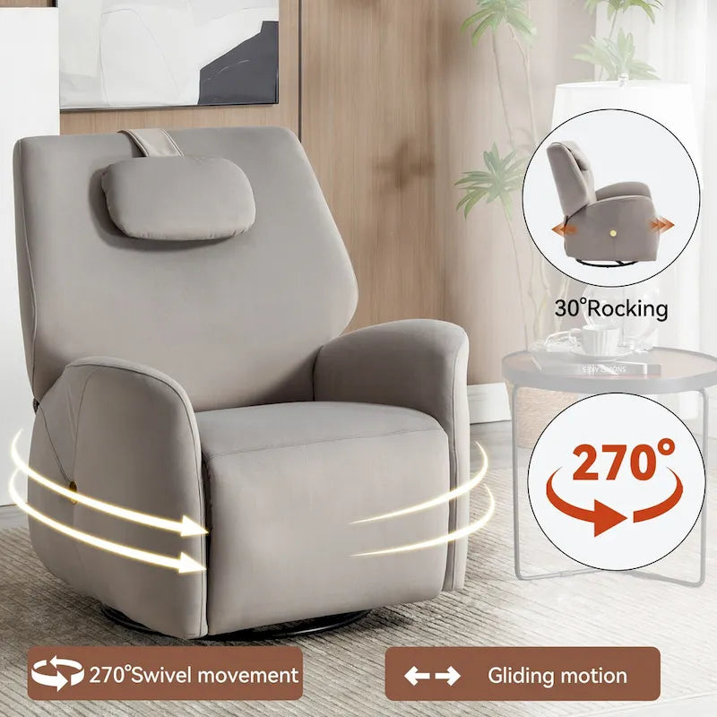 Swivel and Rocker Power Recliner Chair with Lumbar and Neck Support Pillow, Max Swivel Degree 270, USB and Type-C Ports
