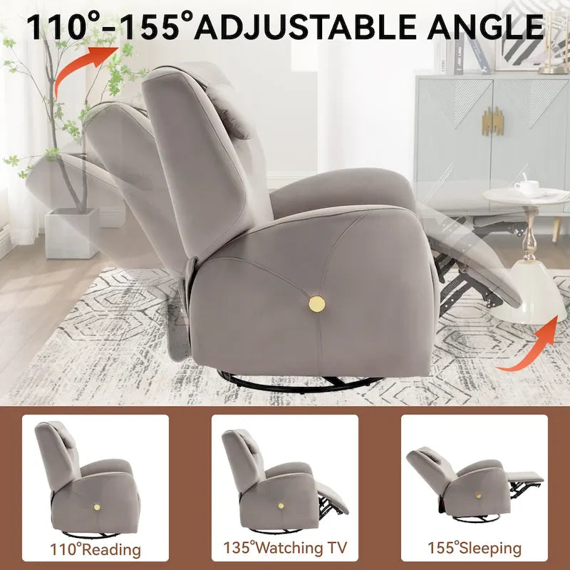 Swivel and Rocker Power Recliner Chair with Lumbar and Neck Support Pillow, Max Swivel Degree 270, USB and Type-C Ports