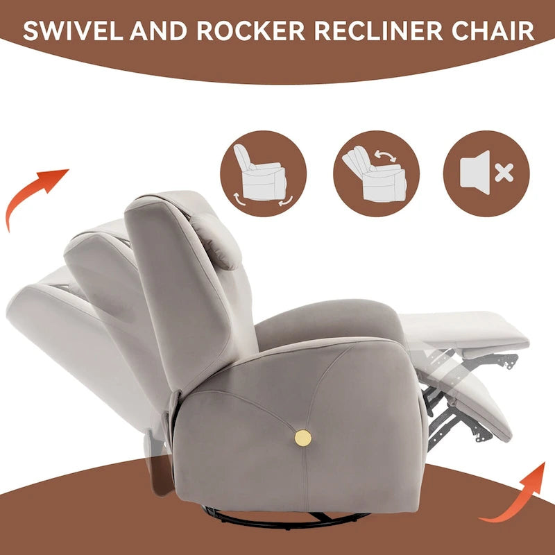 Swivel and Rocker Power Recliner Chair with Lumbar and Neck Support Pillow, Max Swivel Degree 270, USB and Type-C Ports