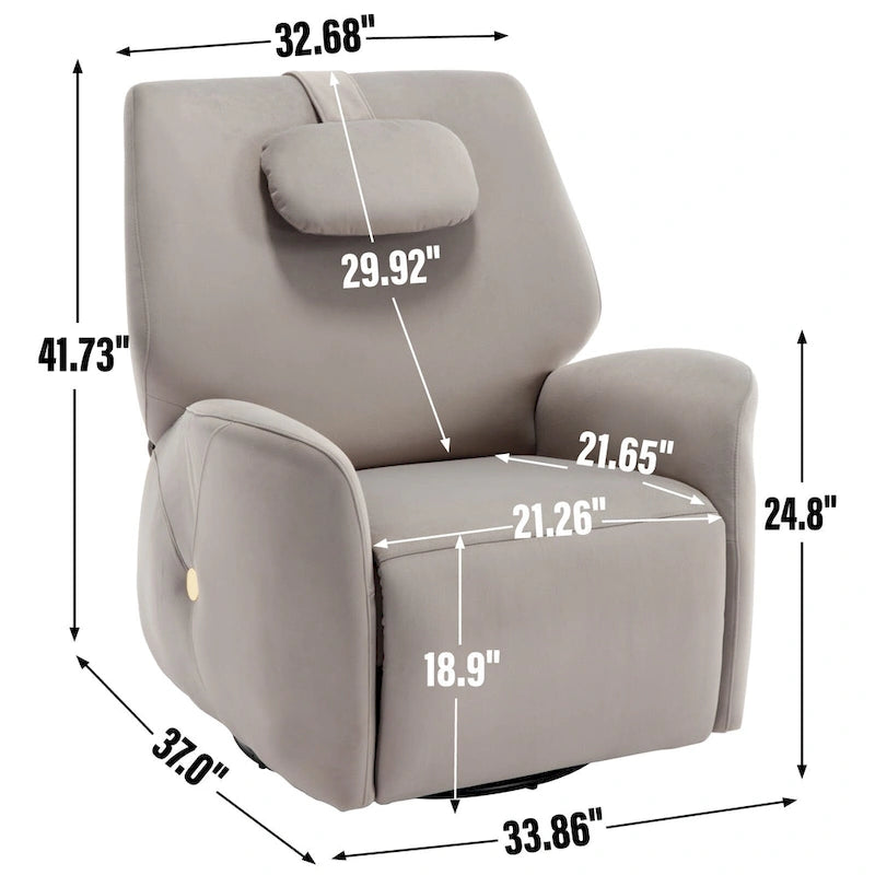 Swivel and Rocker Power Recliner Chair with Lumbar and Neck Support Pillow, Max Swivel Degree 270, USB and Type-C Ports