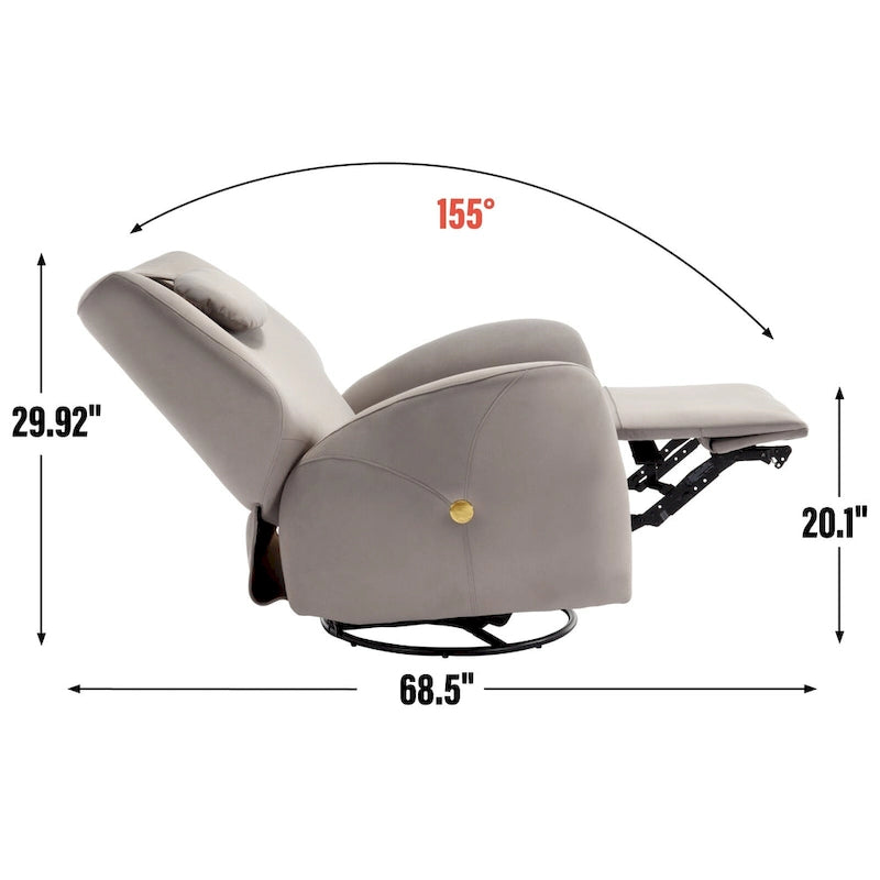 Swivel and Rocker Power Recliner Chair with Lumbar and Neck Support Pillow, Max Swivel Degree 270, USB and Type-C Ports