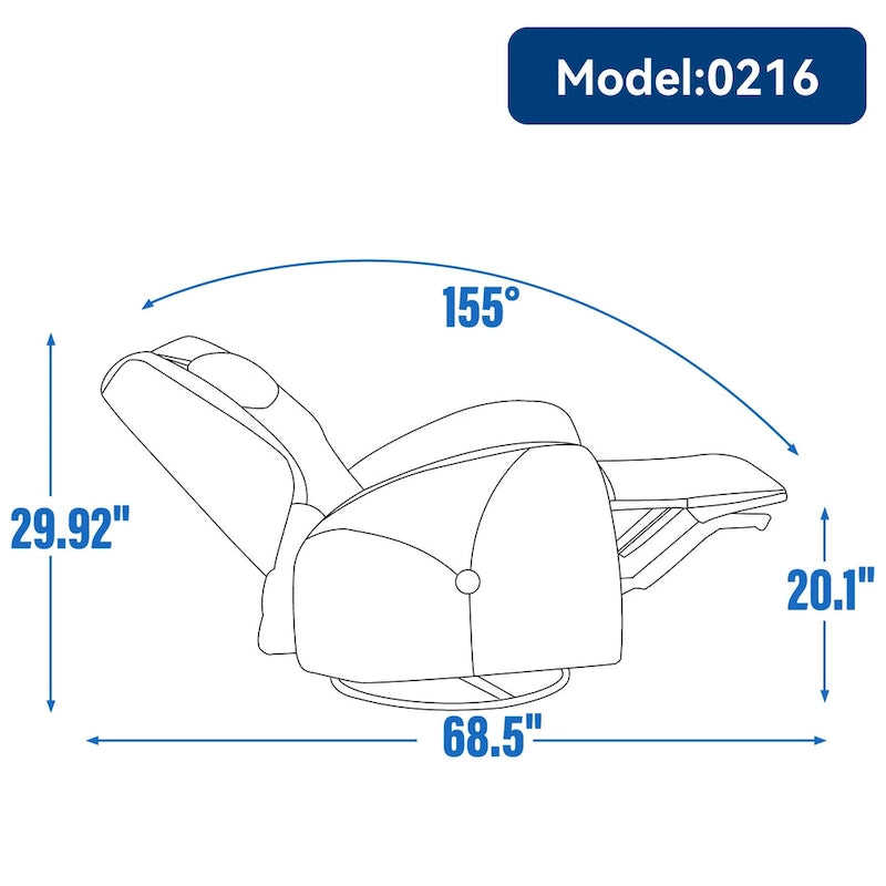 Swivel and Rocker Power Recliner Chair with Lumbar and Neck Support Pillow, Max Swivel Degree 270, USB and Type-C Ports