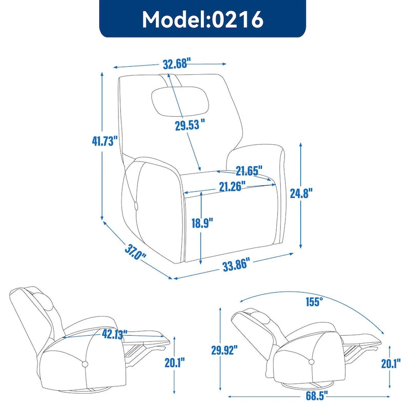 Swivel and Rocker Power Recliner Chair with Lumbar and Neck Support Pillow, Max Swivel Degree 270, USB and Type-C Ports