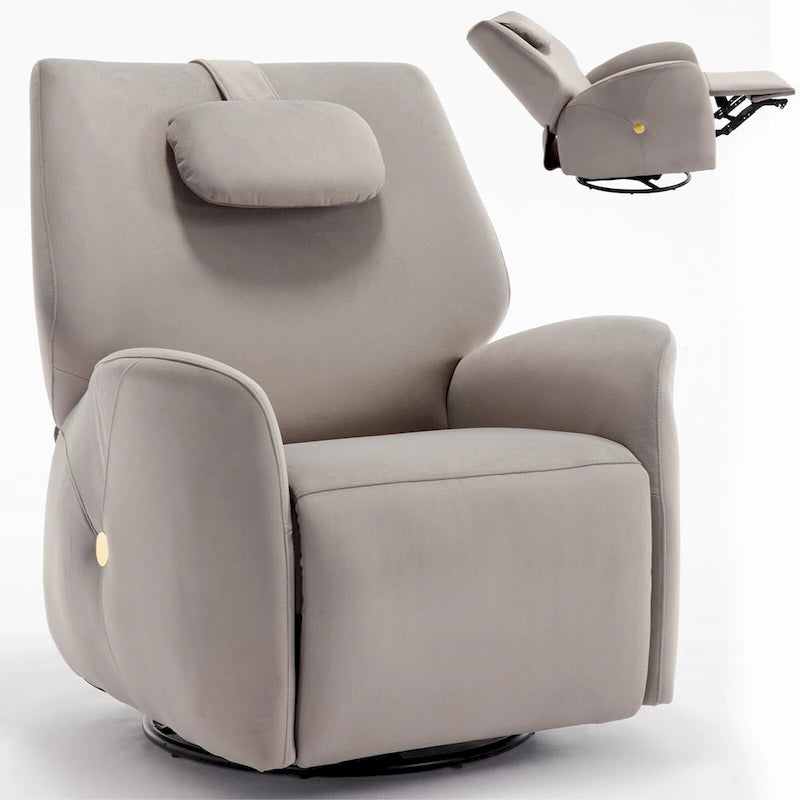 Swivel and Rocker Power Recliner Chair with Lumbar and Neck Support Pillow, Max Swivel Degree 270, USB and Type-C Ports