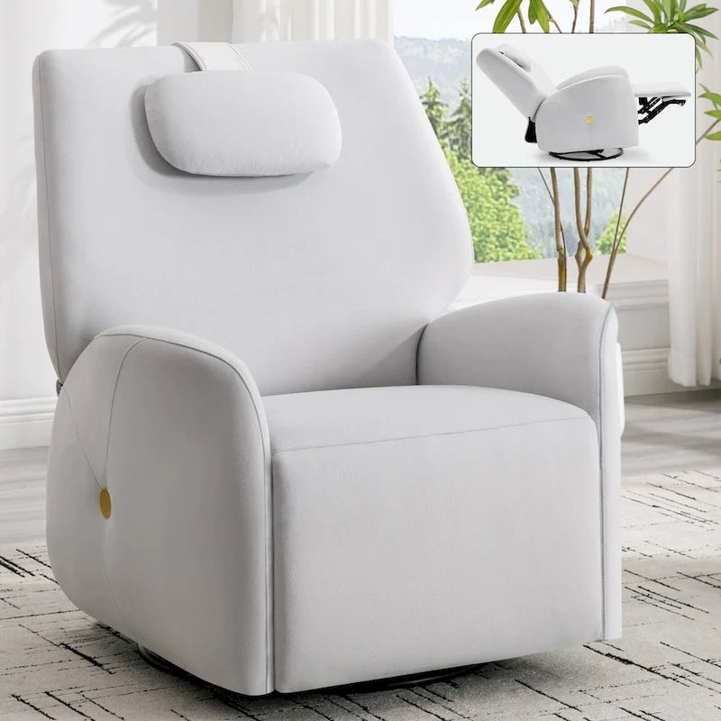 Swivel and Rocker Power Recliner Chair with Lumbar and Neck Support Pillow, Max Swivel Degree 270, USB and Type-C Ports