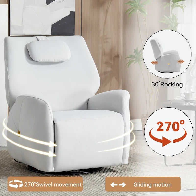 Swivel and Rocker Power Recliner Chair with Lumbar and Neck Support Pillow, Max Swivel Degree 270, USB and Type-C Ports