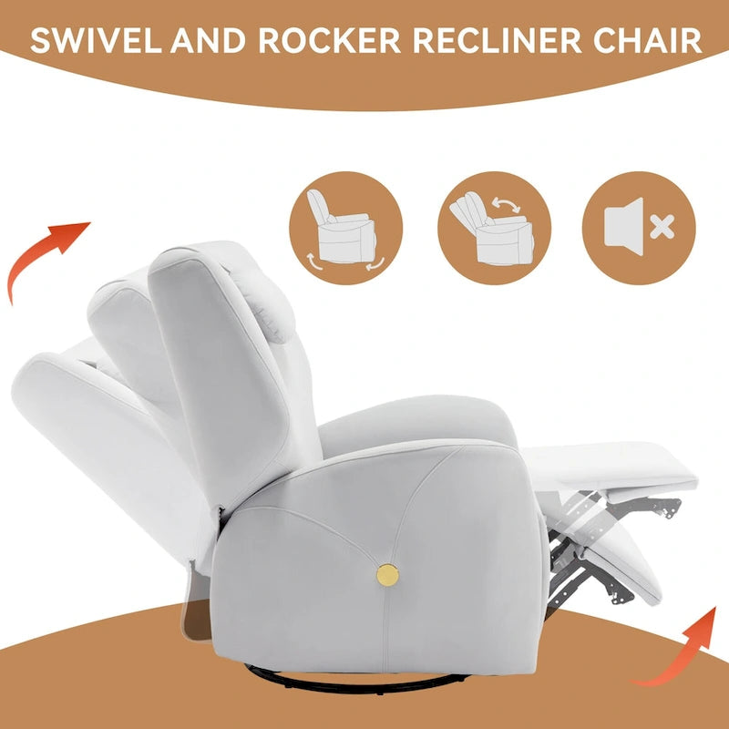 Swivel and Rocker Power Recliner Chair with Lumbar and Neck Support Pillow, Max Swivel Degree 270, USB and Type-C Ports