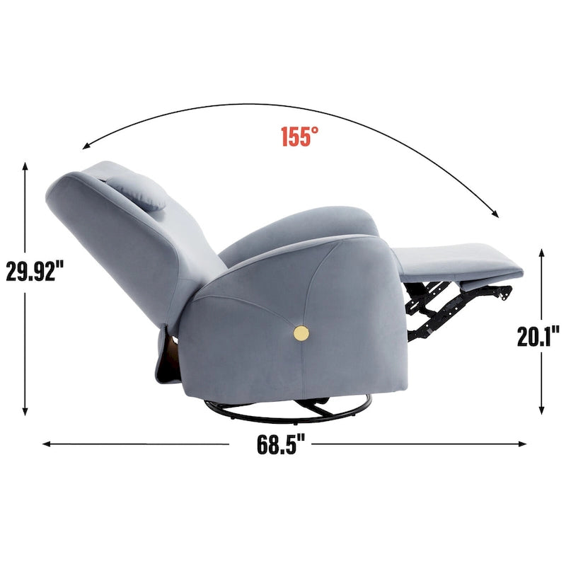 Swivel and Rocker Power Recliner Chair with Lumbar and Neck Support Pillow, Max Swivel Degree 270, USB and Type-C Ports