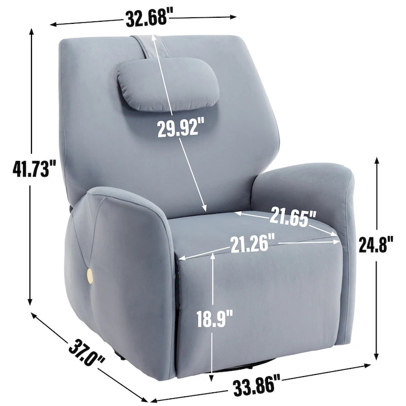 Swivel and Rocker Power Recliner Chair with Lumbar and Neck Support Pillow, Max Swivel Degree 270, USB and Type-C Ports