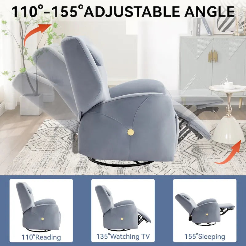 Swivel and Rocker Power Recliner Chair with Lumbar and Neck Support Pillow, Max Swivel Degree 270, USB and Type-C Ports