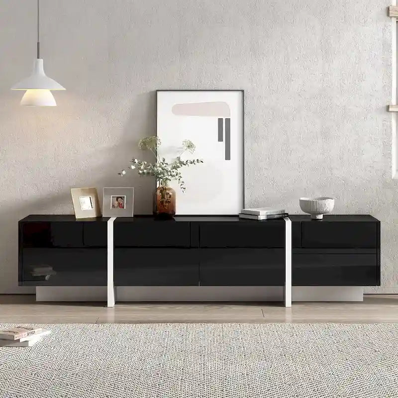 Black 74.8 Gloss TV Stand with Drawers for 80 TVs