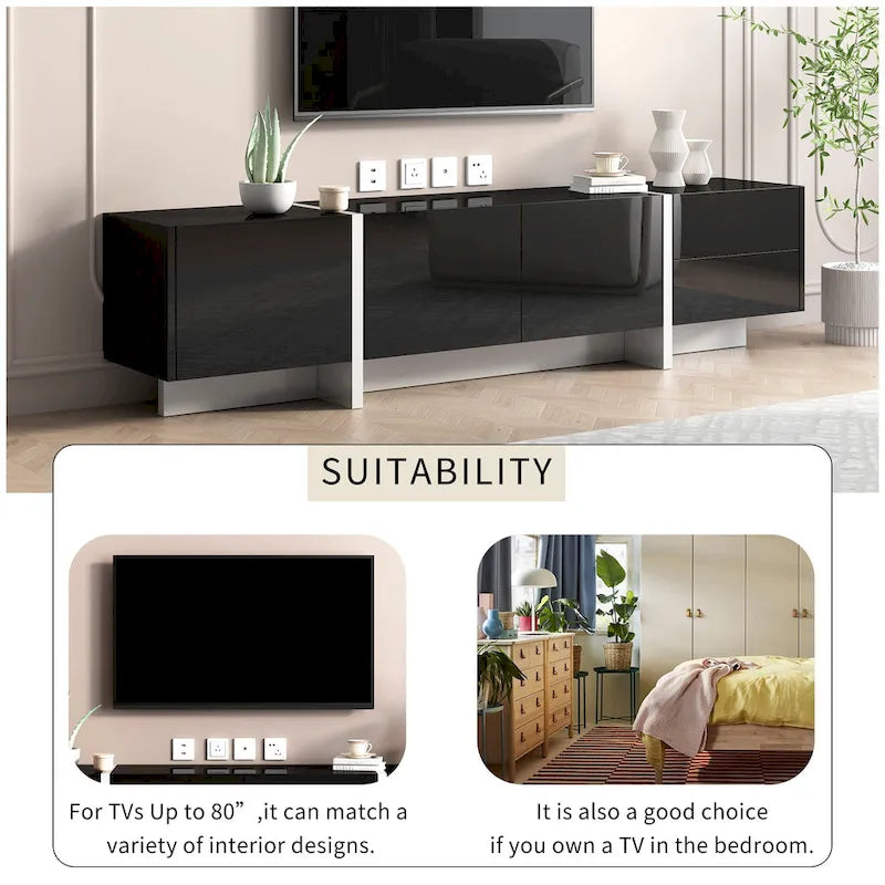 Black 74.8 Gloss TV Stand with Drawers for 80 TVs