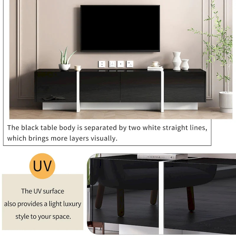 Black 74.8 Gloss TV Stand with Drawers for 80 TVs
