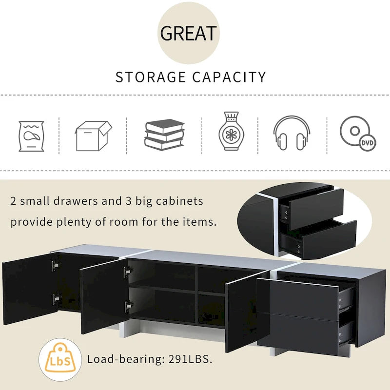 Black 74.8 Gloss TV Stand with Drawers for 80 TVs