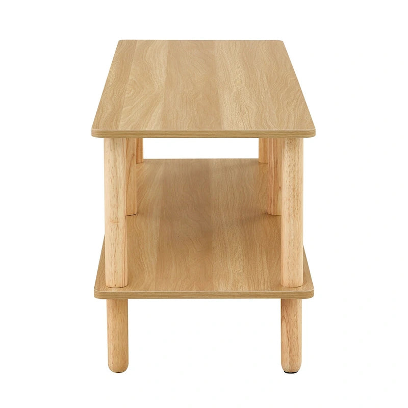 Modern 2-Tier TV Stand with Open Storage Shelf & Rubberwood Legs