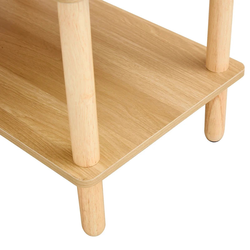 Modern 2-Tier TV Stand with Open Storage Shelf & Rubberwood Legs