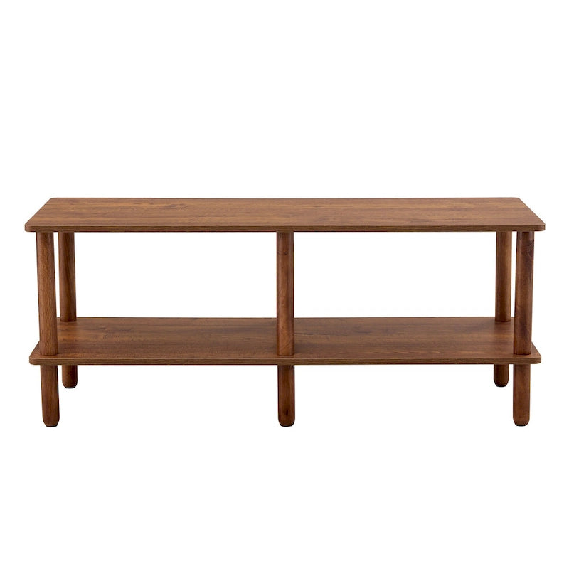 Modern 2-Tier TV Stand with Open Storage Shelf & Rubberwood Legs