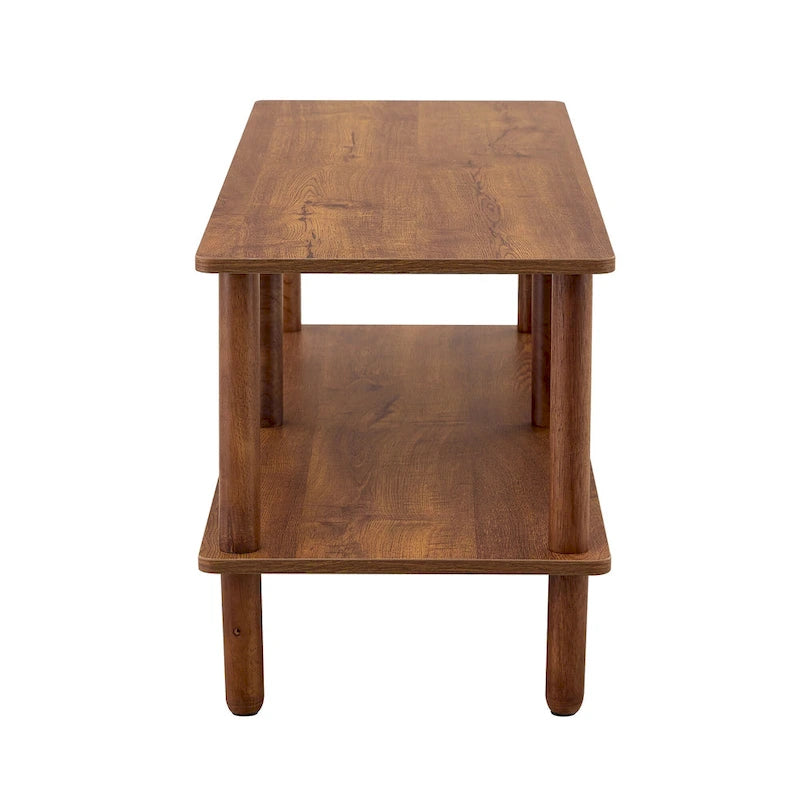 Modern 2-Tier TV Stand with Open Storage Shelf & Rubberwood Legs