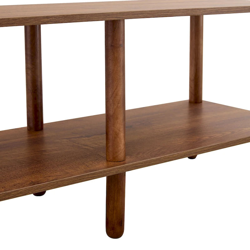 Modern 2-Tier TV Stand with Open Storage Shelf & Rubberwood Legs
