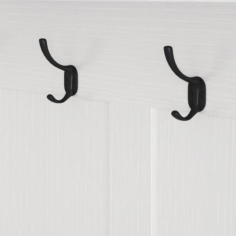 Multi-purpose Hallway Hall Tree with Removable Linen Cushioned Entryway Bench, Coat Rack, Storage Shelves, and DIY Pegboard