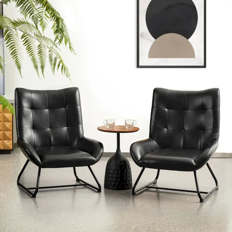 Glitzhome Set of 2 35.5H Leatherette Wingback Accent Chairs With Metal Legs