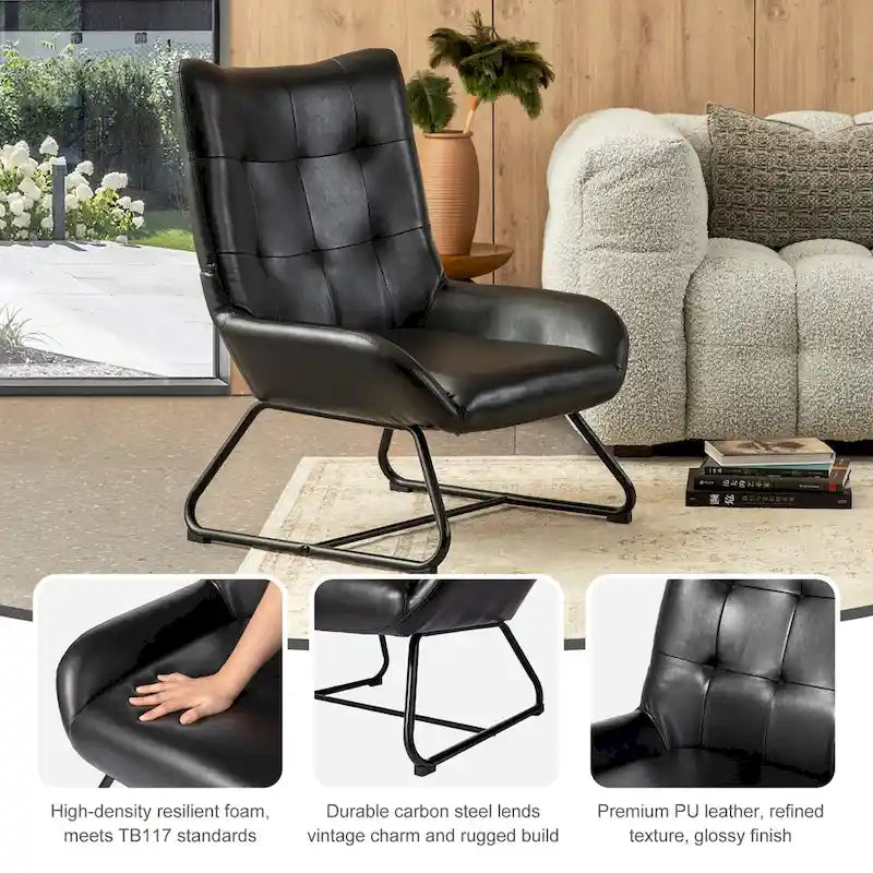 Glitzhome Set of 2 35.5H Leatherette Wingback Accent Chairs With Metal Legs