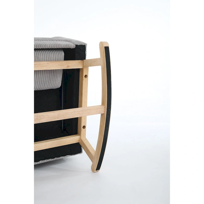 Accent Rocking Chair with Solid Wood Legs, Upholstered Nursery Glider Rocker, Comfy Armchair with Side Pocket