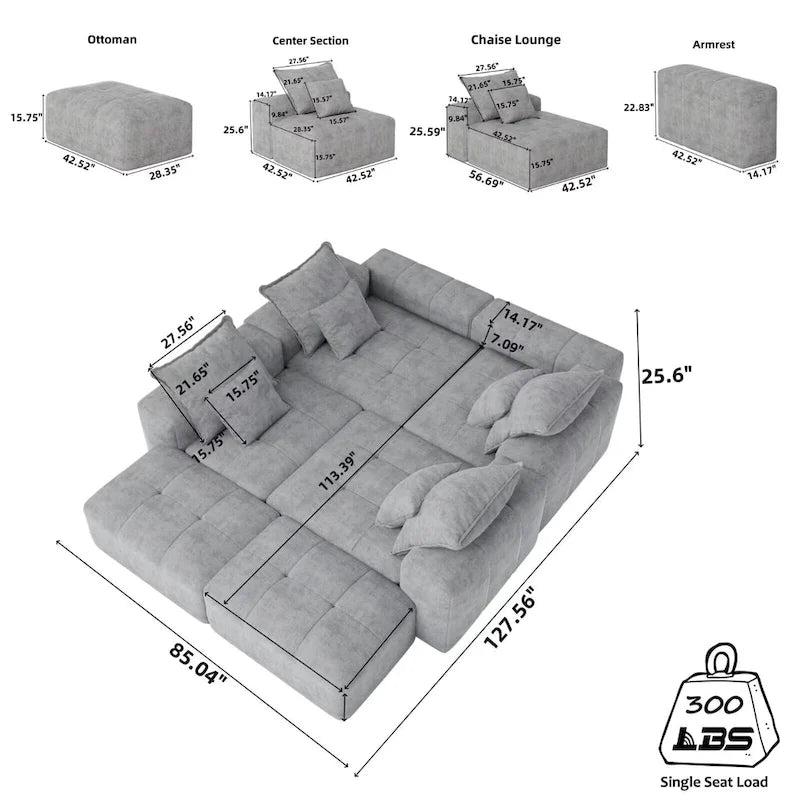Oversized Modular Sectional Sofa,Sparkling Chenille Fabric,DIY Sofa