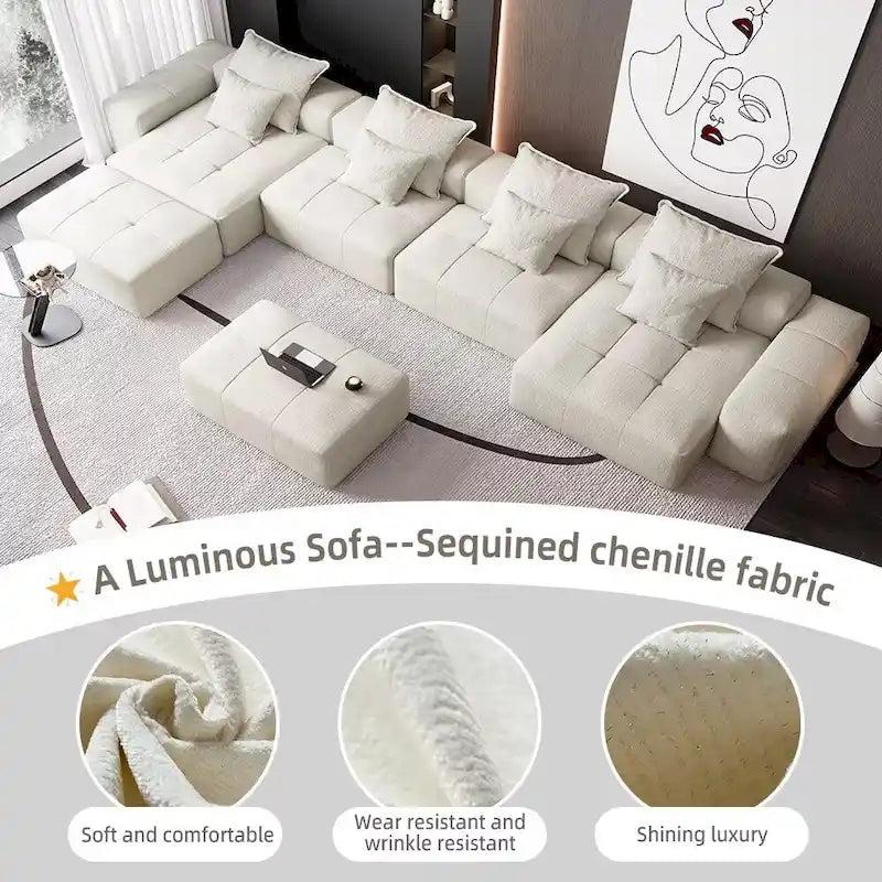 Oversized Modular Sectional Sofa,Sparkling Chenille Fabric,DIY Sofa