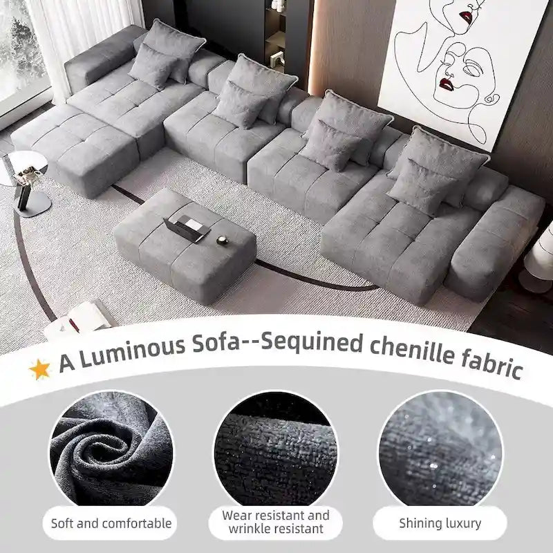 Oversized Modular Sectional Sofa,Sparkling Chenille Fabric,DIY Sofa